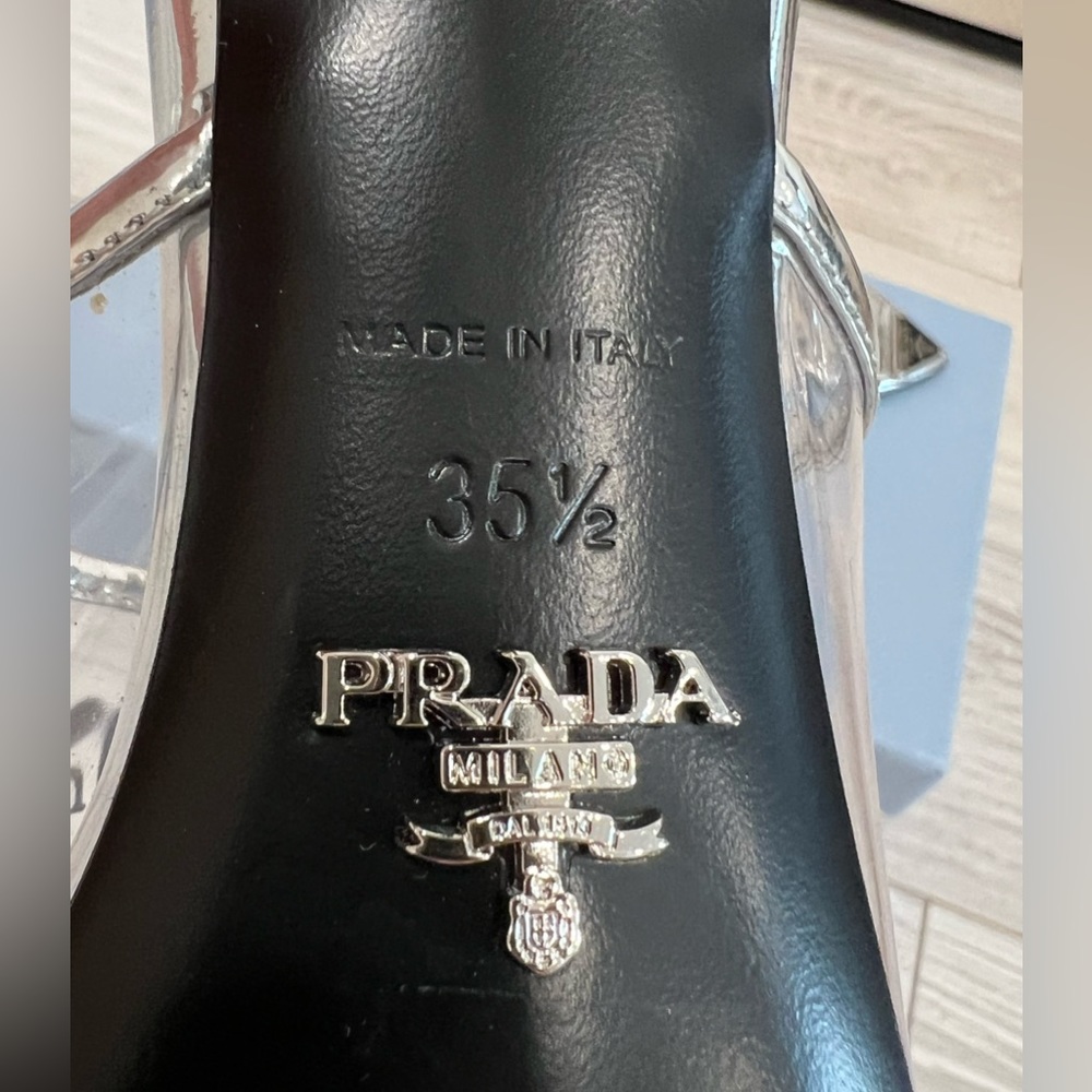 PRADA Logo-print Plexiglas high-heel slides EU:35.5 - Picture 12 of 12
